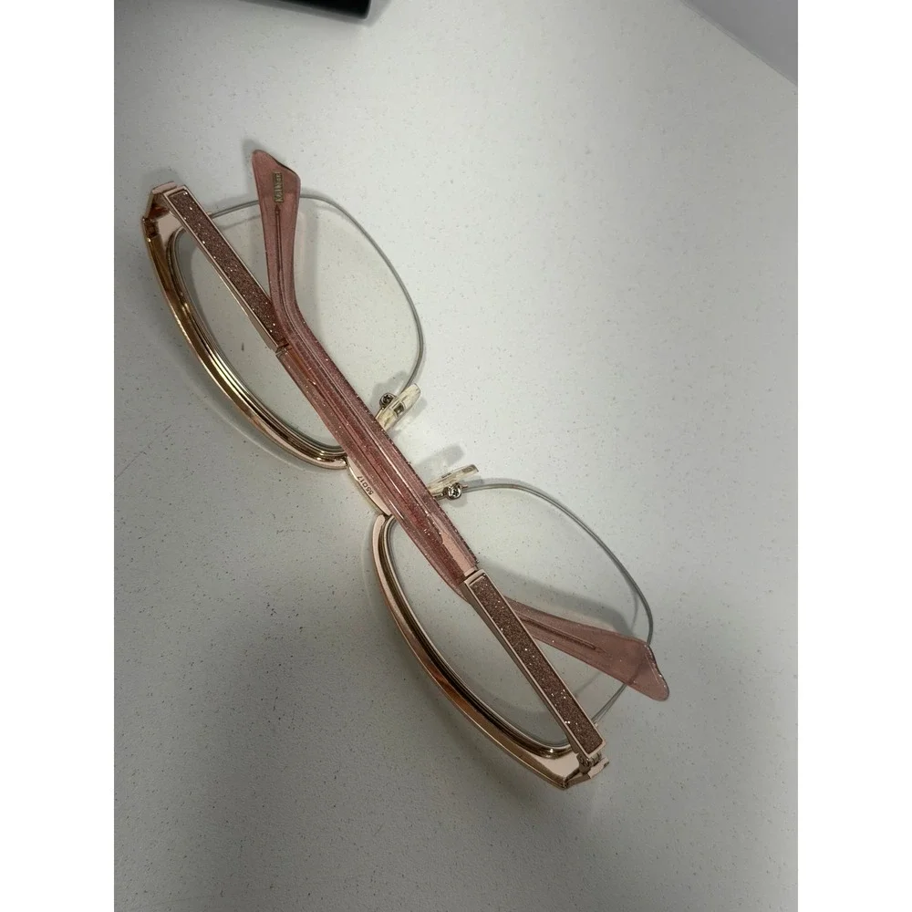 Kay Unger New York K232 GLD Rose Gold Pink Glitter Semi Rimless Eyeglasses 55-17